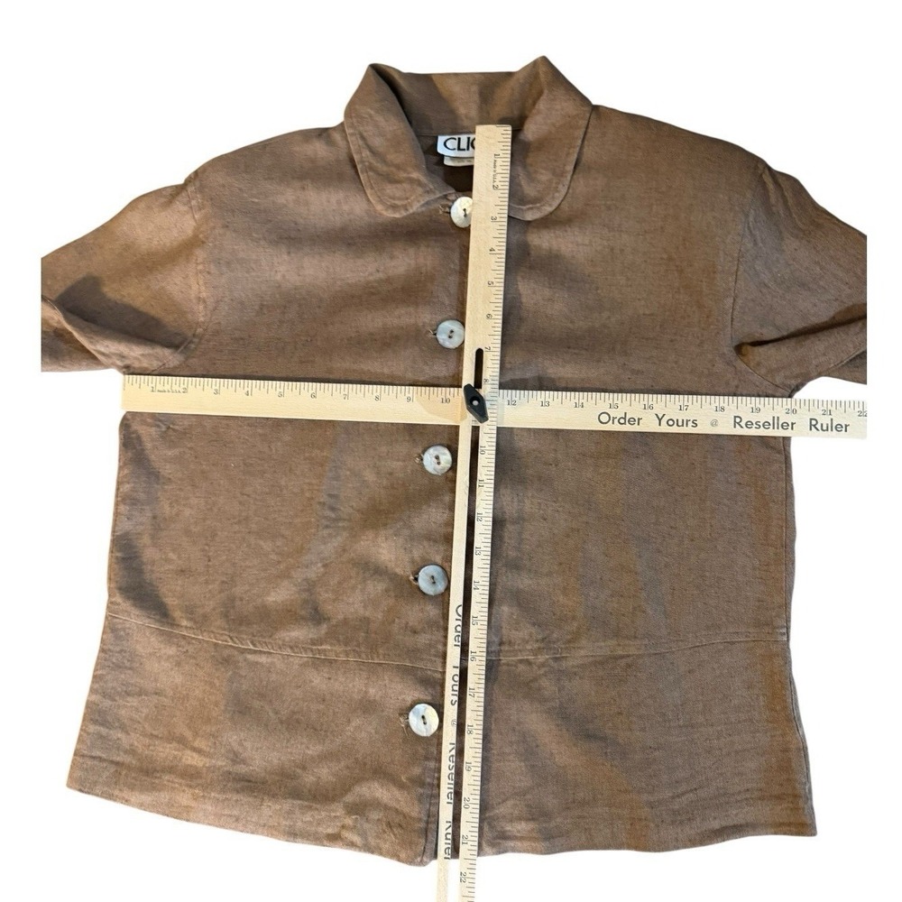 Vintage Clio Womens Flax Button Down Shirt S Brown Peter Pan Collar Boxy‎ Earthy - Picture 7 of 7